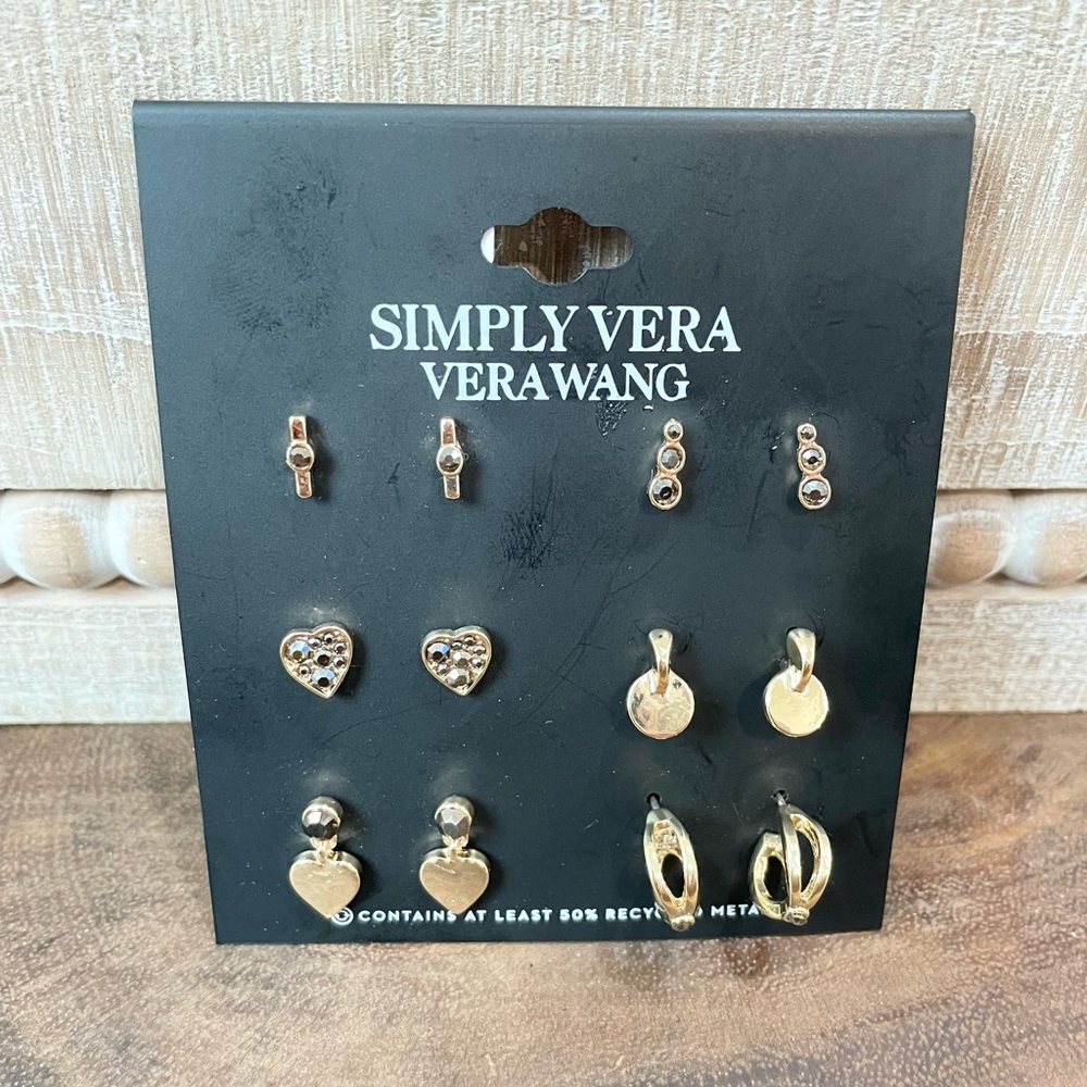 Simply Vera Vera Wang Stud Earrings Set of 6 gold hearts, circles